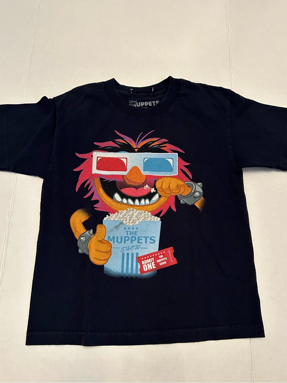 The Muppets Black Graphic Tee with Animal Popcorn Design